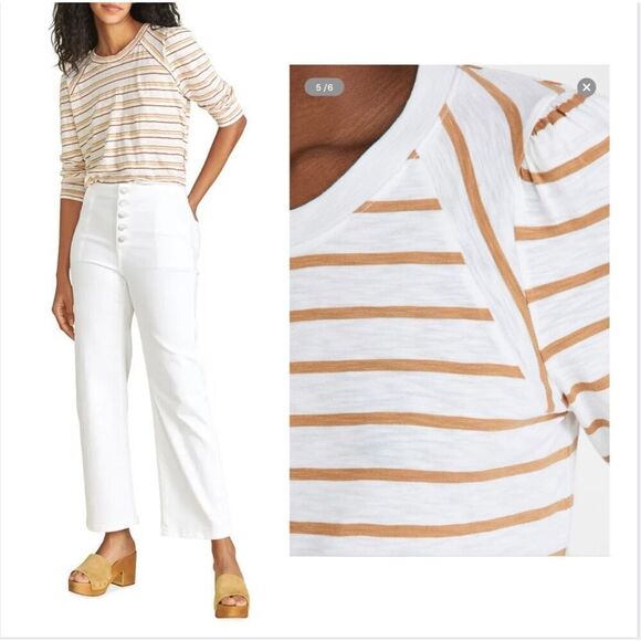 Veronica Beard Striped 3/4 Sleeve 3XLarge White & Orange Top Shirt - Picture 1 of 9